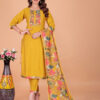 Mustard Yellow Printed Kurti Set