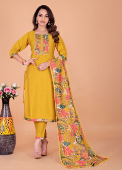 Mustard Yellow Printed Kurti Set