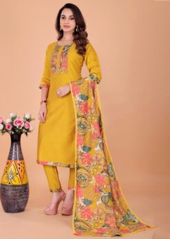 Alternative view of Mustard Yellow Printed Kurti Set