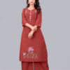Surili Orange Flax Cotton Embroidered Kurta Palazzo Set for Women Daily Wear Set