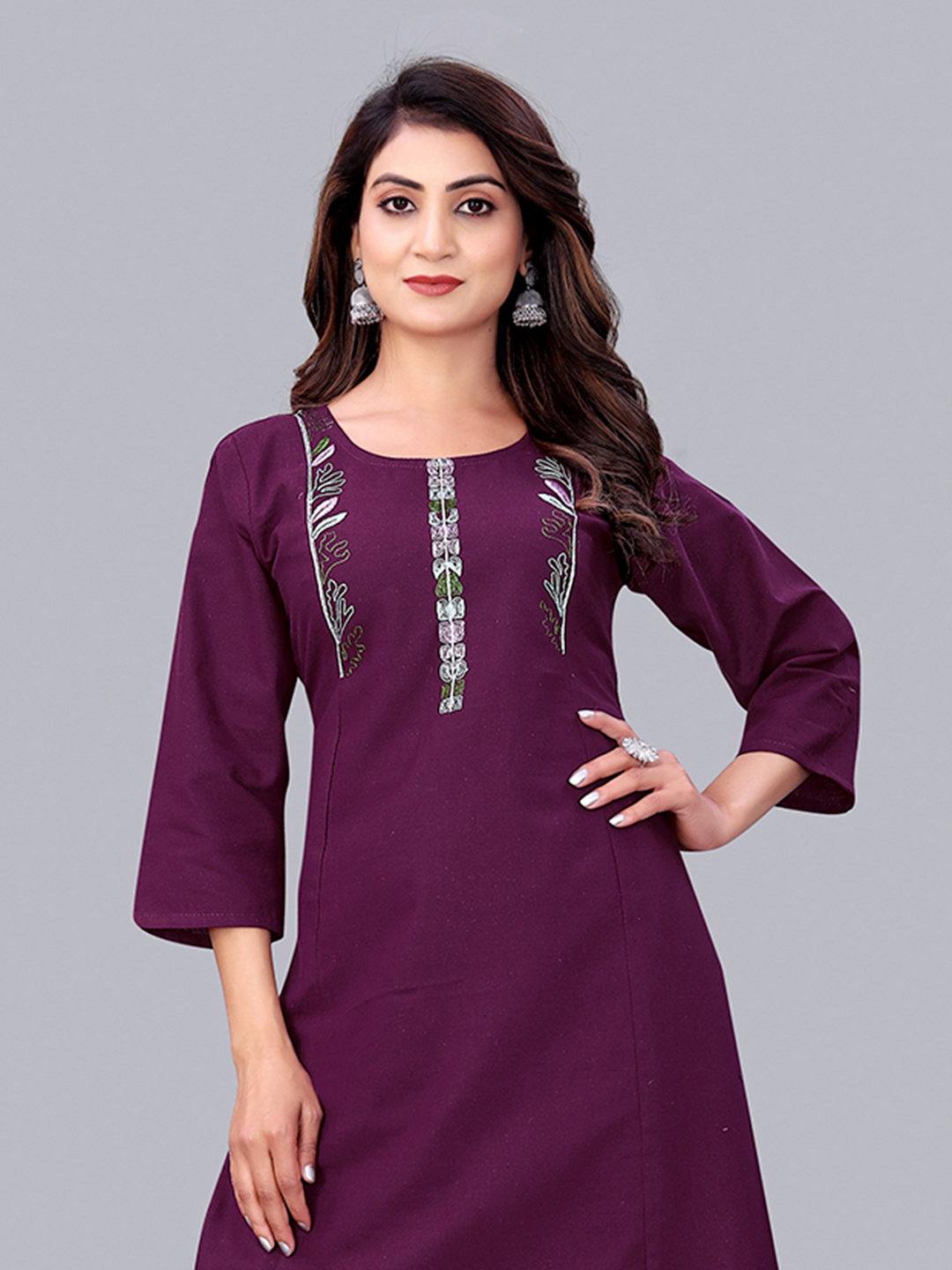 Surili Wine Flax Cotton Embroidered Kurta Palazzo Set for Women Elegant Ethnic and Daily Wear Set - Image 5