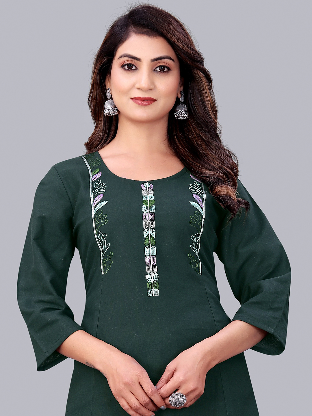 Surili Green Flax Cotton Embroidered Kurta Palazzo Set for Women Comfortable Ethnic and Daily Wear Set - Image 5