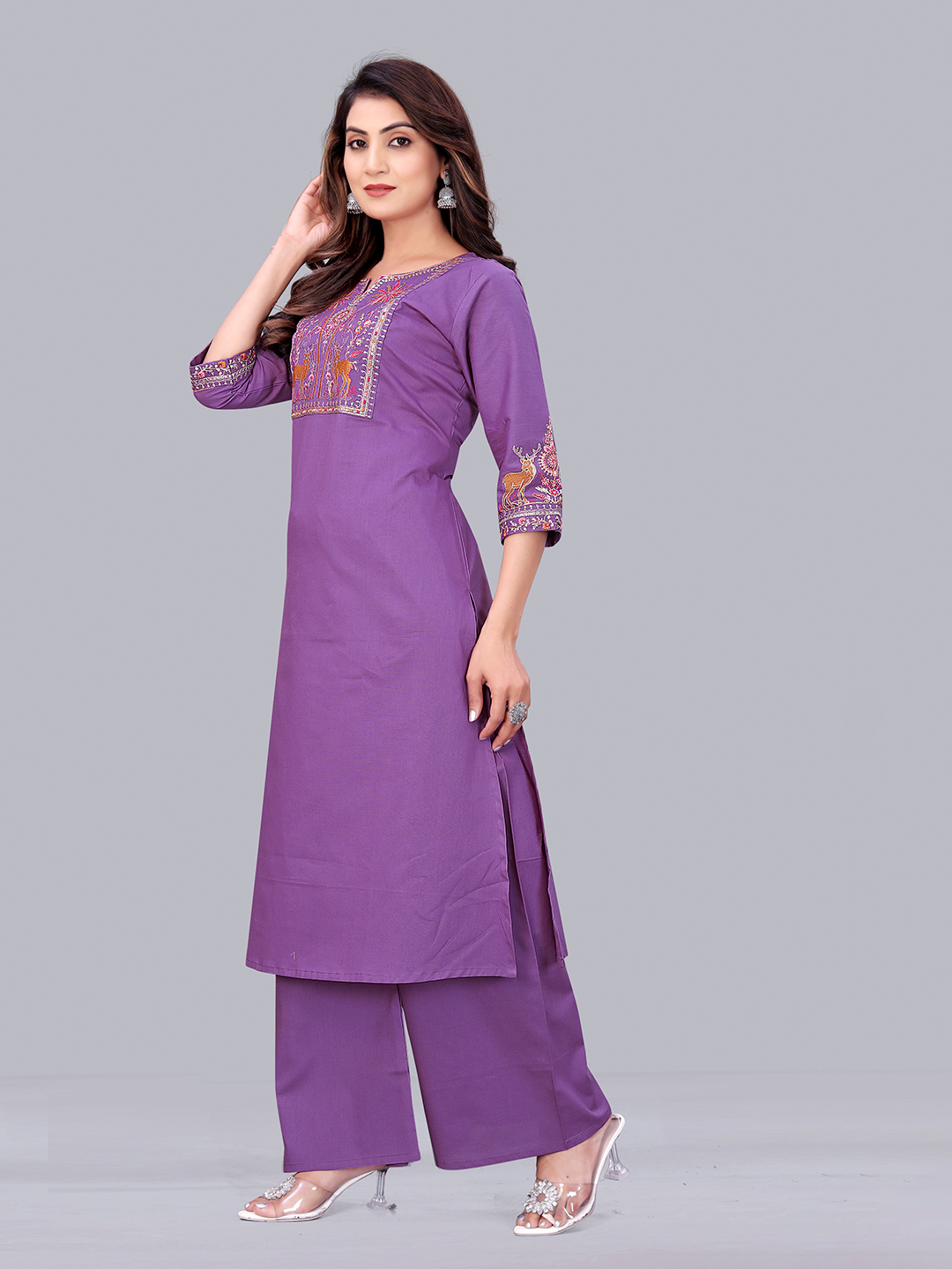 Surili Purple Dabu Cotton Embroidered Kurta for Women Handcrafted Ethnic Wear - Image 3
