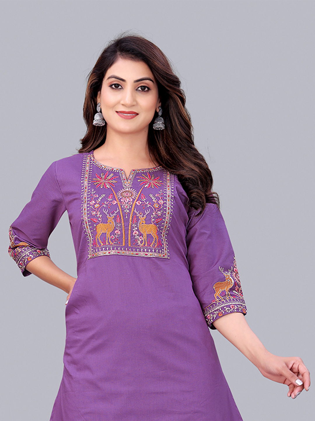 Surili Purple Dabu Cotton Embroidered Kurta for Women Handcrafted Ethnic Wear - Image 4