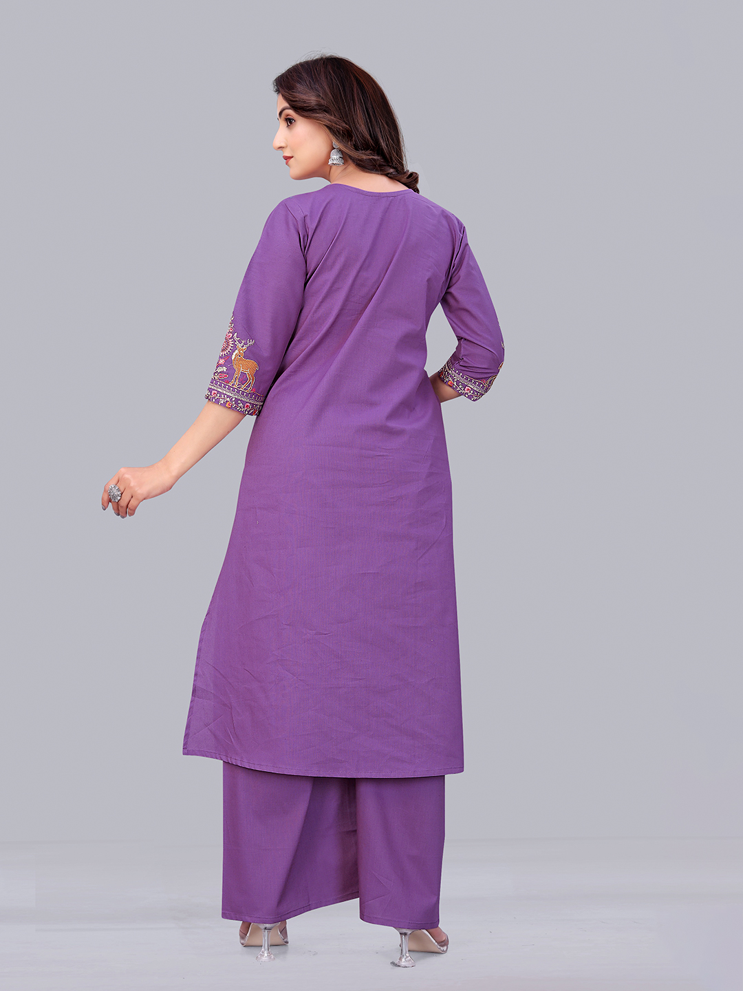Surili Purple Dabu Cotton Embroidered Kurta for Women Handcrafted Ethnic Wear - Image 5