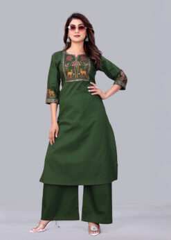 Surili Green Dabu Cotton Embroidered Kurta for Women Ethnic Kurti for Daily, Office & Festive Wear