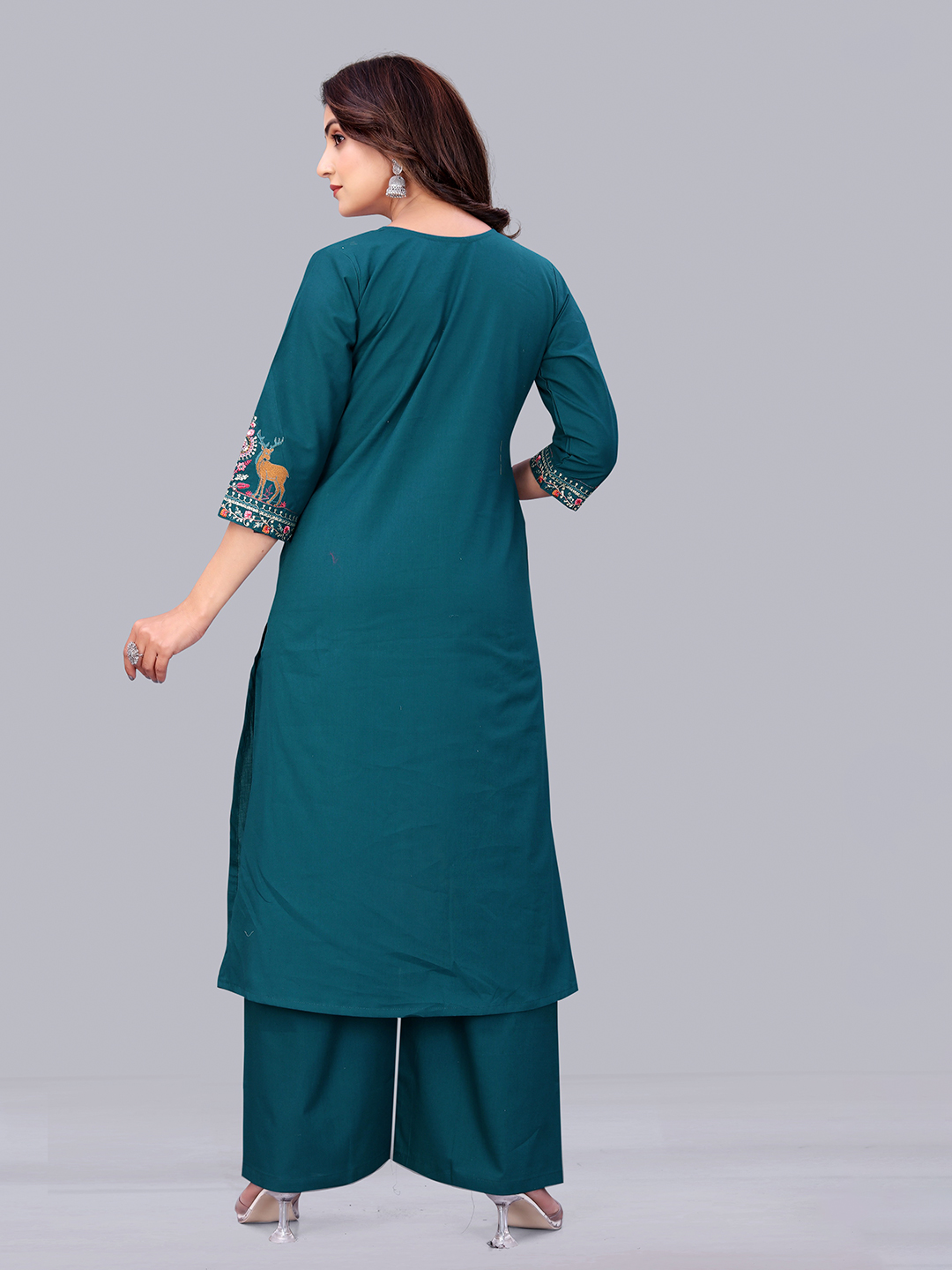 Surili Turquoise Dabu Cotton Embroidered Kurta for Women Office Wear and Festive Occasions - Image 5