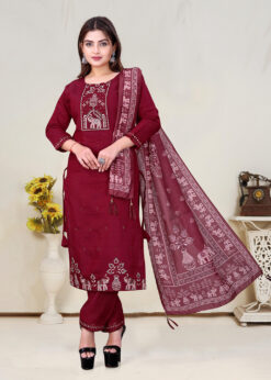 Alternative view of Surili Maroon Vatican Cotton Embroidered Kurta Elegant Thread Work Ethnic & Daily Wear Kurti