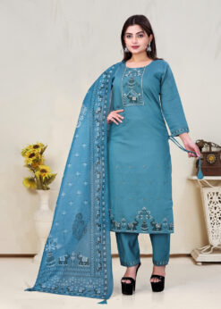 Surili Turquoise Vatican Cotton Embroidered Kurta Straight Fit Kurti for Daily and Ethnic Wear