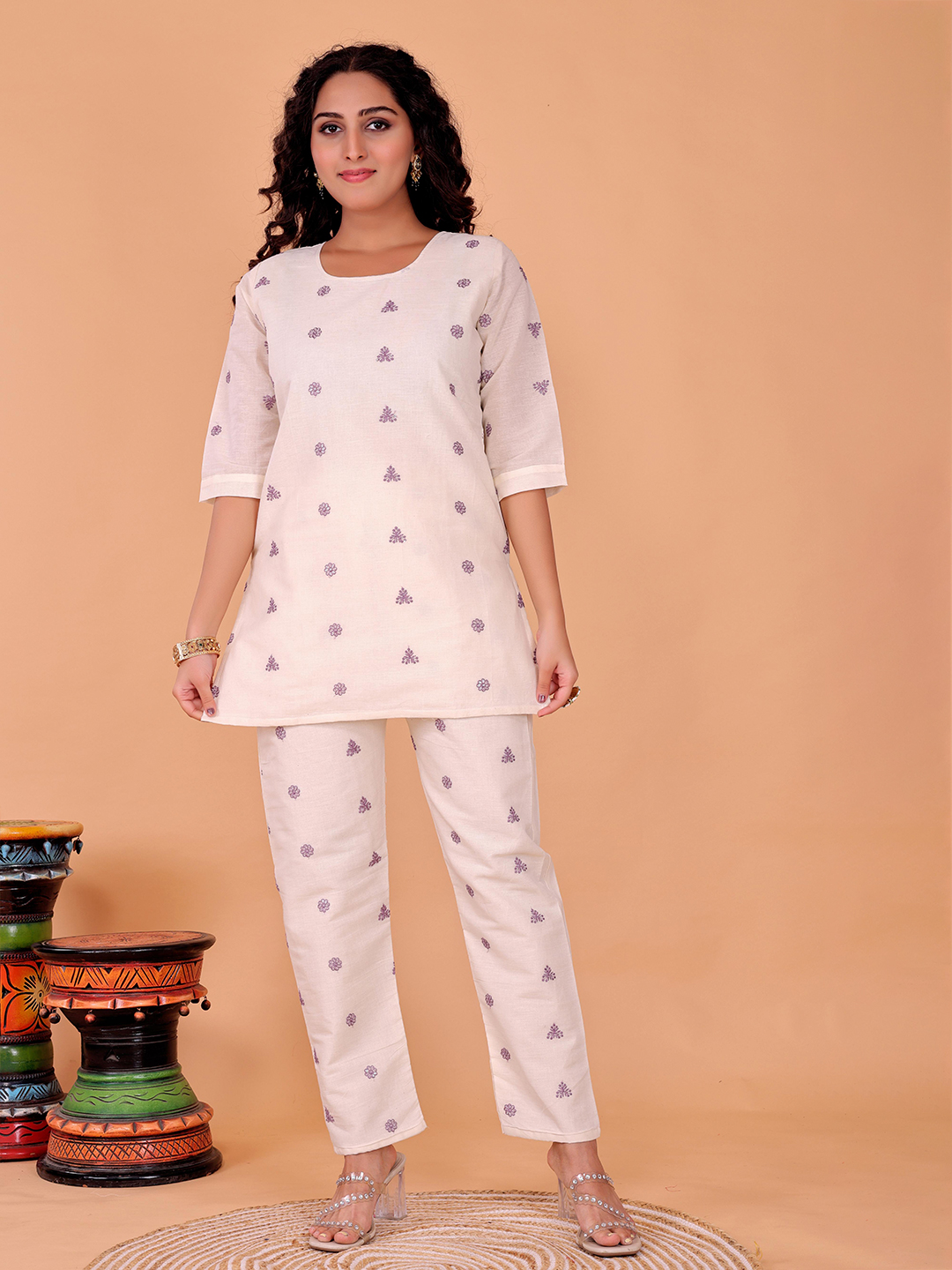 Surili Women's Purple Khadi Cotton Embroidery Co-Ord Set