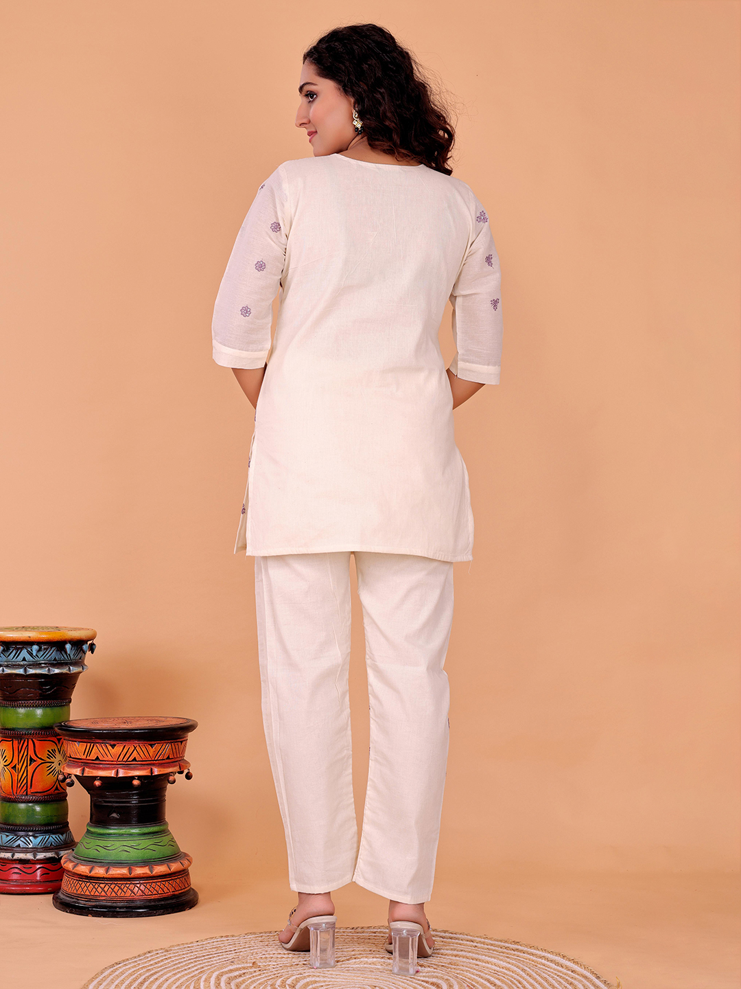 Surili Women's Purple Khadi Cotton Embroidery Co-Ord Set - Image 3