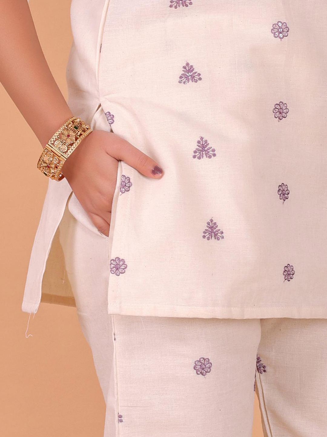 Surili Women's Purple Khadi Cotton Embroidery Co-Ord Set - Image 5