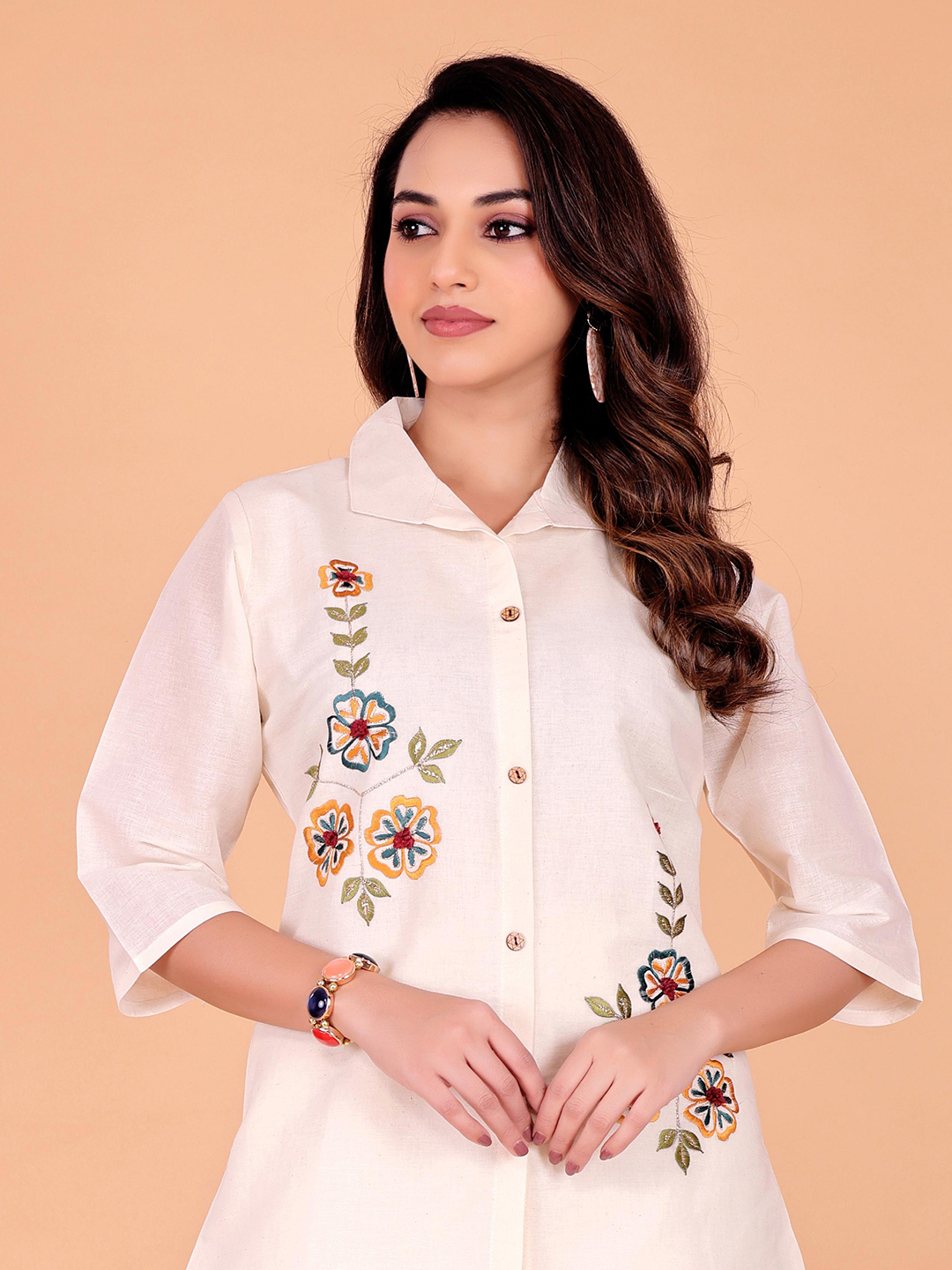 Surili Off White Khadi Cotton Embroidered Tunic Kurta for Women Ethnic Wear - Image 6