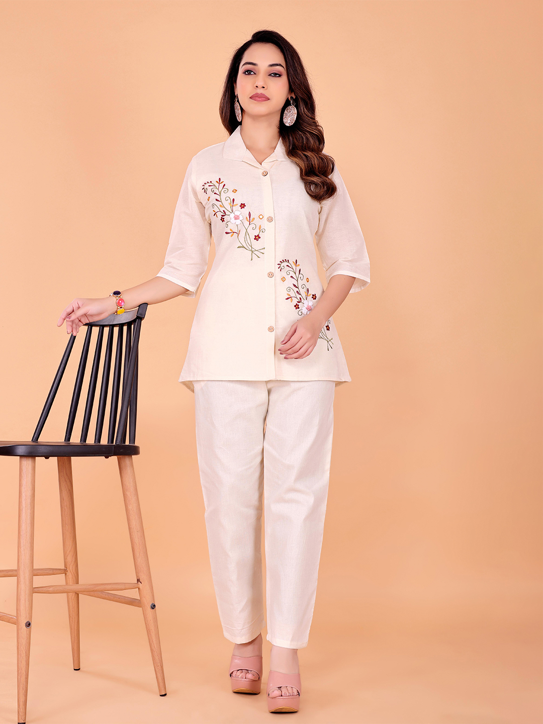 Surili Off White Khadi Cotton Embroidered Tunic Kurta Ethnic Wear - Image 2