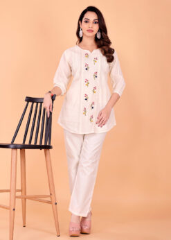 Alternative view of Surili Off White Khadi Cotton Embroidered Tunic Kurti Ethnic Wear