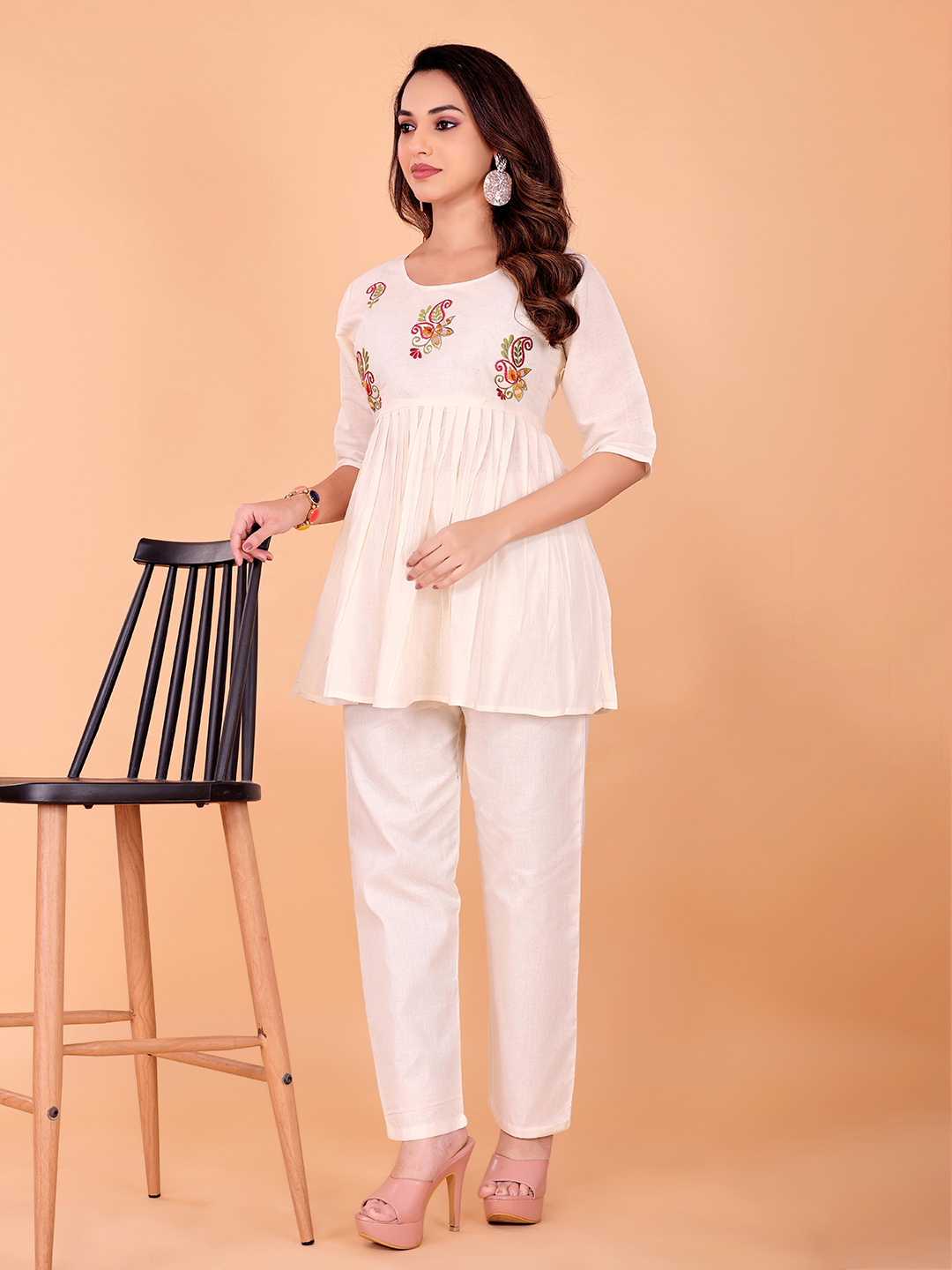 Surili Off White Khadi Cotton Embroidered Tunic Kurti Ethnic Wear - Image 5