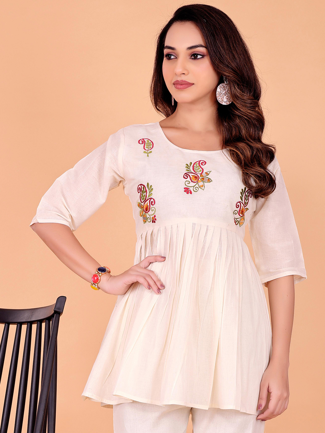 Surili Off White Khadi Cotton Embroidered Tunic Kurti Ethnic Wear - Image 6