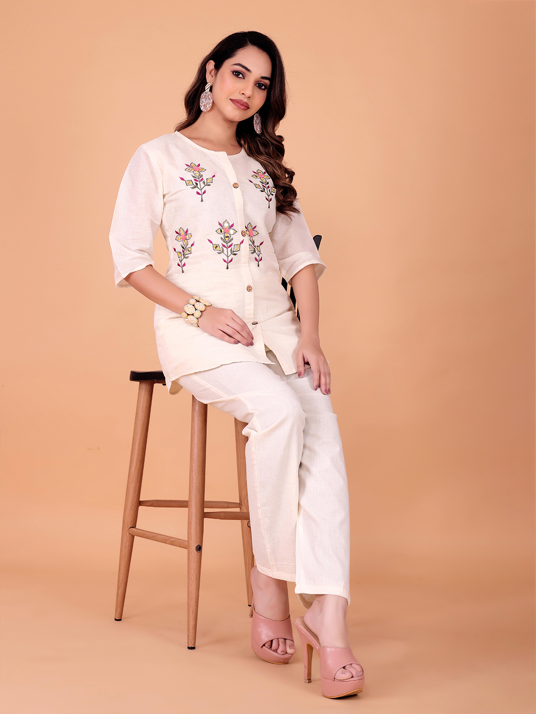 Surili Off White Khadi Cotton Embroidered Tunic Ethnic Wear - Image 6