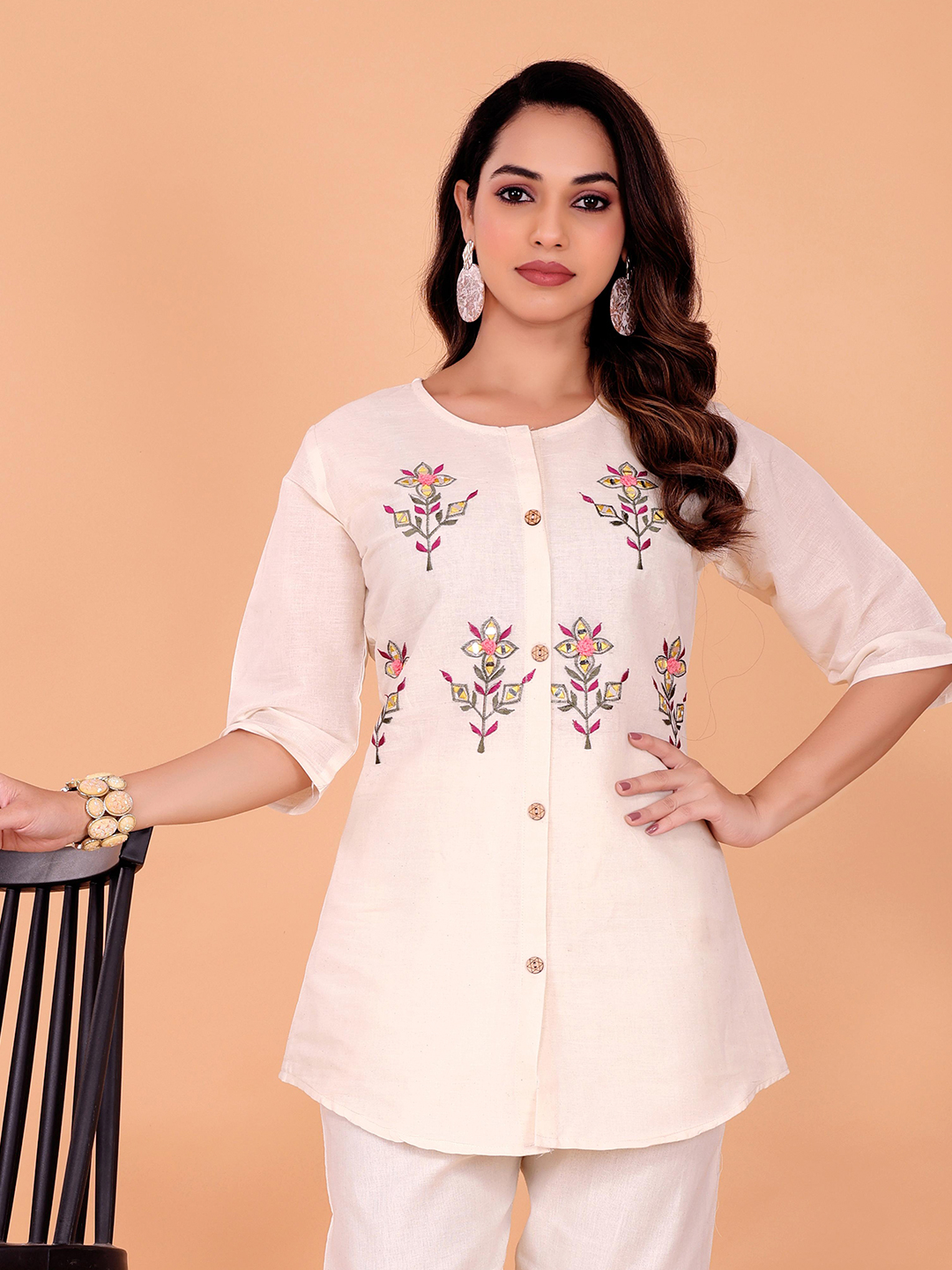 Surili Off White Khadi Cotton Embroidered Tunic Ethnic Wear - Image 7