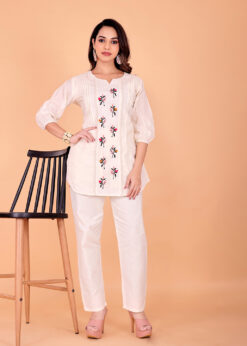 Alternative view of Surili Off White Khadi Cotton Embroidered Tunic Kurti Ethnic Wear