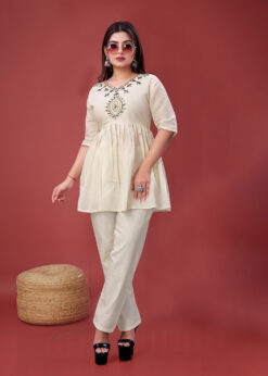 Alternative view of Surili Off White Khadi Cotton Embroidered Tunic Kurti Ethnic Wear