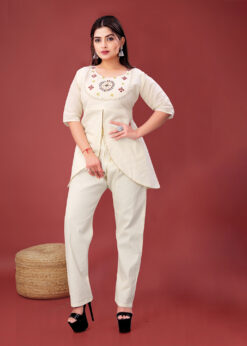 Surili Off White Khadi Cotton Embroidered Tunic Kurti for Daily Use and Ethnic Wear