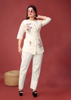 Surili Off White Khadi Cotton Embroidered Tunic Kurti and Ethnic Wear