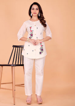 Surili Off White Khadi Cotton Embroidered Comfortable Ethnic and Daily Wear