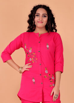 Alternative view of Surili Pink Cotton Embroidery Co-Ord Set