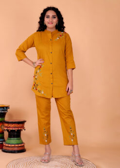 Surili Yellow Cotton Embroidery Co-Ord Set