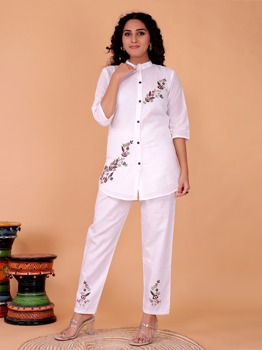 Surili Women's White Cotton Embroidery Co-Ord Set - Image 2