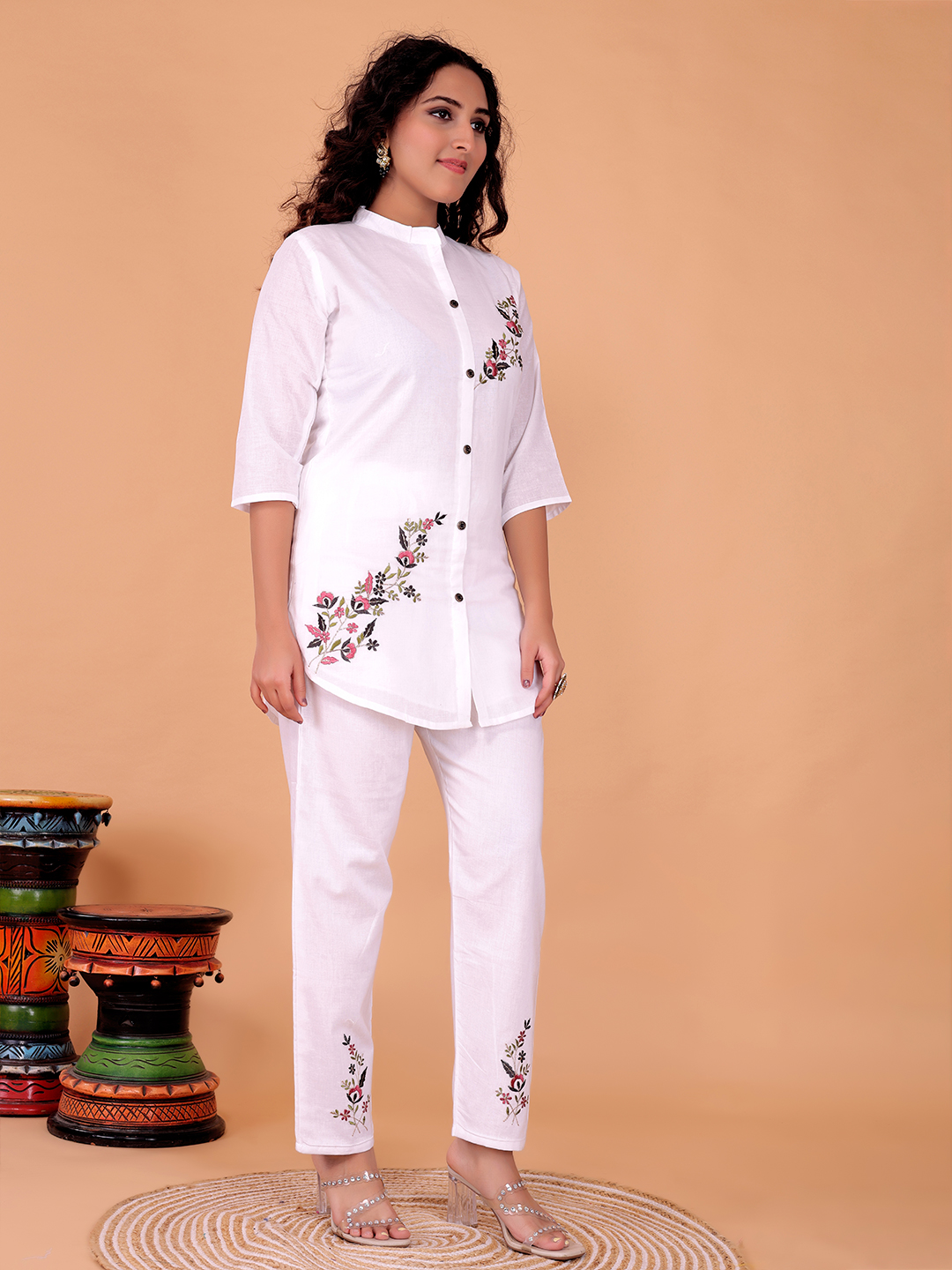 Surili Women's White Cotton Embroidery Co-Ord Set - Image 4