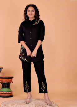 Alternative view of Surili Women's Black Cotton Embroidery Co-Ord Set