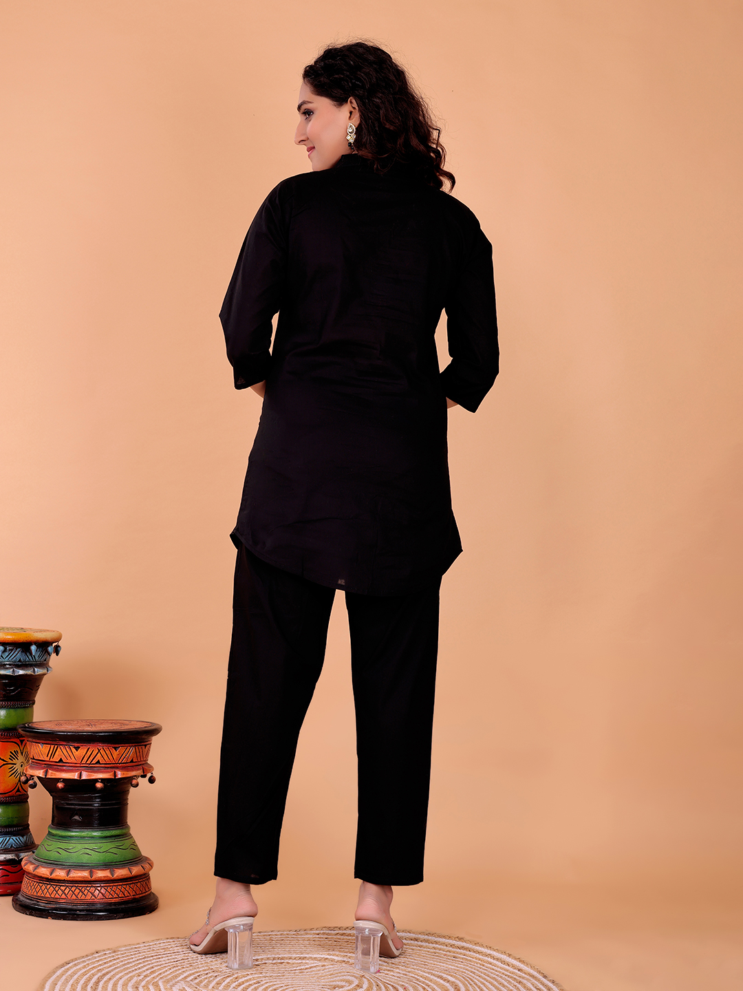 Surili Women's Black Cotton Embroidery Co-Ord Set - Image 3