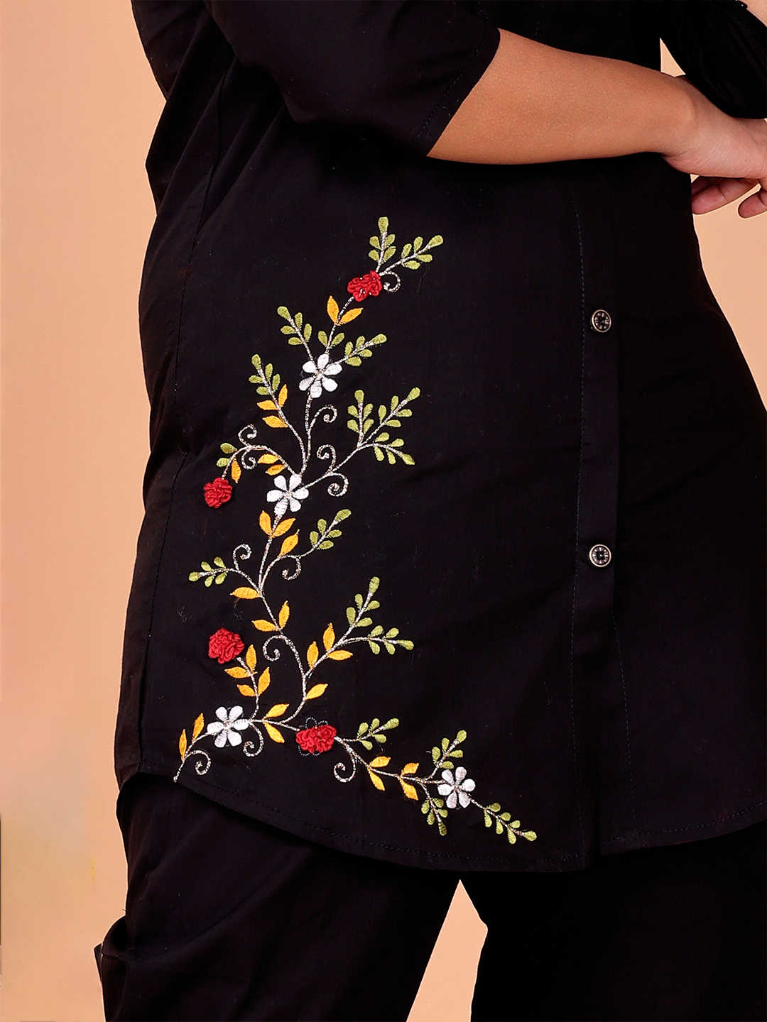 Surili Women's Black Cotton Embroidery Co-Ord Set - Image 6