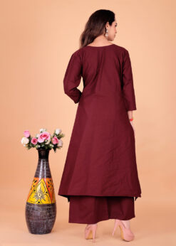 Alternative view of Surili Maroon Dabu Cotton Embroidered Kurta Palazzo Set for Women Traditional Ethnic and Daily Wear Set
