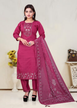 Surili Pink Vatican Cotton Embroidered Kurta Pant Dupatta Set for Women Elegant Ethnic Wear Suit and Festive Occasions