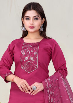 Alternative view of Surili Pink Vatican Cotton Embroidered Kurta Pant Dupatta Set for Women Elegant Ethnic Wear Suit and Festive Occasions