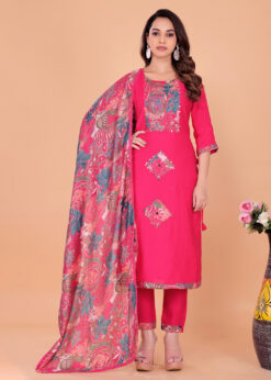 Alternative view of Surili Pink Vatican Cotton Digital Print Kurta Pant and Dupatta Set for Women Elegant Ethnic and Festive Wear Suit Set