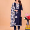 Surili Navy Blue Vatican Cotton Digital Print Kurta Pant and Dupatta Set for Women Elegant Ethnic Wear Suit for Daily Office and Festive Occasions