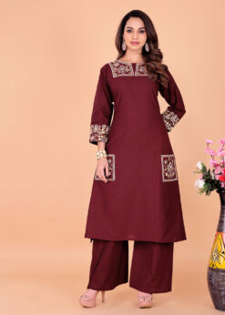 Alternative view of Surili Maroon Dabu Cotton Embroidered Kurta Palazzo Set for Women Elegant Ethnic and Daily Wear Set