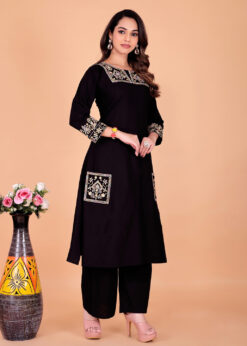 Alternative view of Surili Black Dabu Cotton Embroidered Kurta Palazzo Set for Women Classic Ethnic and Daily Wear Set