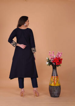 Alternative view of Surili Navy Blue Dabu Cotton Embroidered Kurta Palazzo Set for Women Traditional Ethnic and Daily Wear Set
