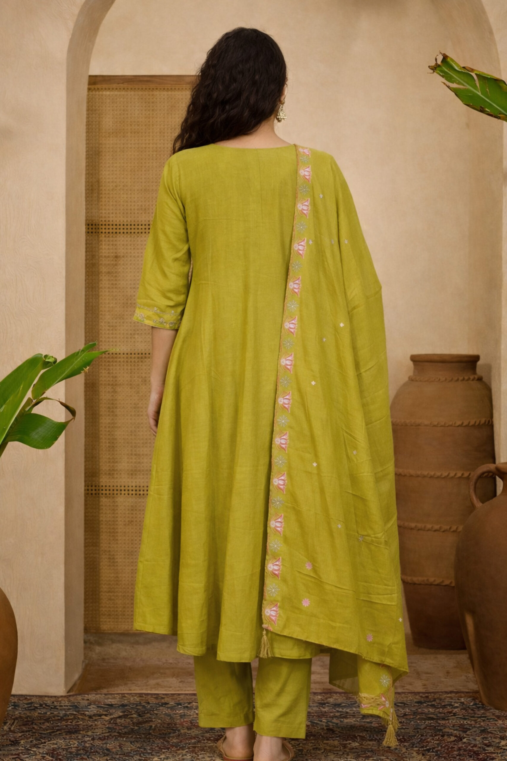 Surili Parrot Green Heay Roman Silk With Embroidery Work Embroidery Kurta Set - Image 6
