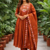 Surili Orange Heay Roman Silk With Embroidery Work Embroidery Kurta Set