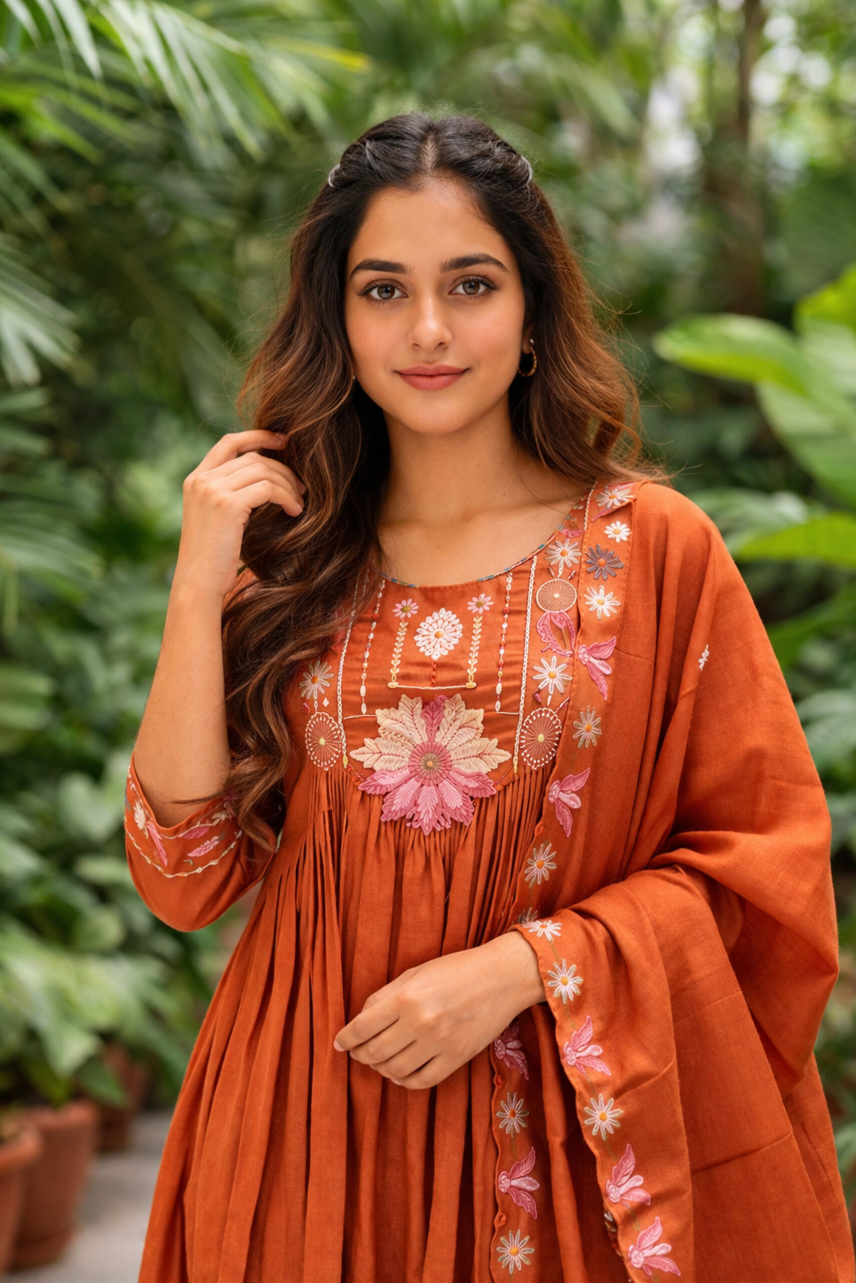 Surili Orange Heay Roman Silk With Embroidery Work Embroidery Kurta Set - Image 3