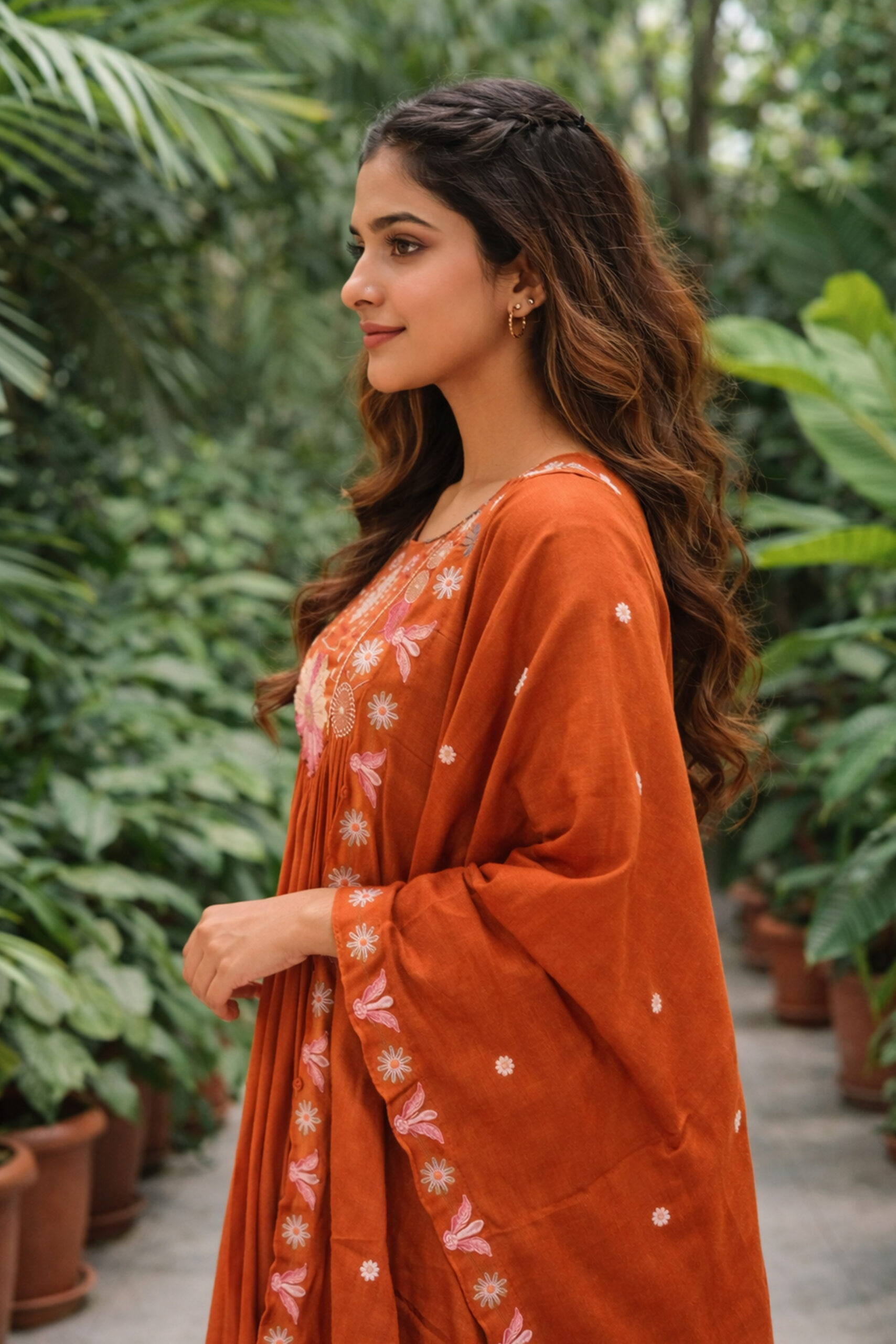 Surili Orange Heay Roman Silk With Embroidery Work Embroidery Kurta Set - Image 4