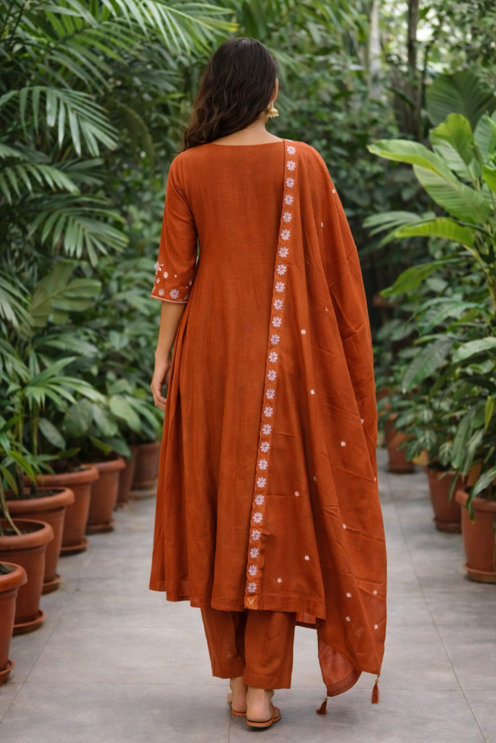 Surili Orange Heay Roman Silk With Embroidery Work Embroidery Kurta Set - Image 5