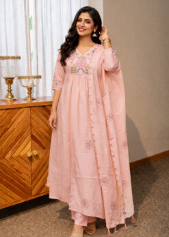 Surili Light Pink Heay Roman Silk With Embroidery Work Embroidery Kurta Set