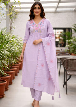Surili Purple Heay Roman Silk With Embroidery Work Embroidery Kurta Set